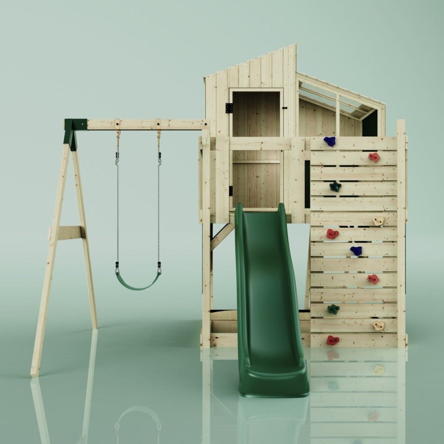 Playhouses OutdoorToys Playhouses With Slides And Swings | Polarplay Kids Climbing Tower & Playhouse - Swing Balder Green