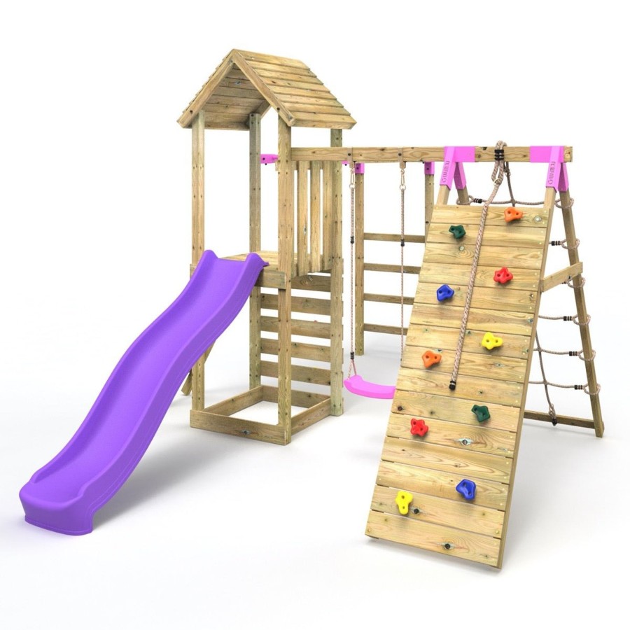 Climbing Frames OutdoorToys Climbing Frames With Swings | Rebo Climbing Wall With Swings, Slide & Monkey Bars - Carpathian Pink