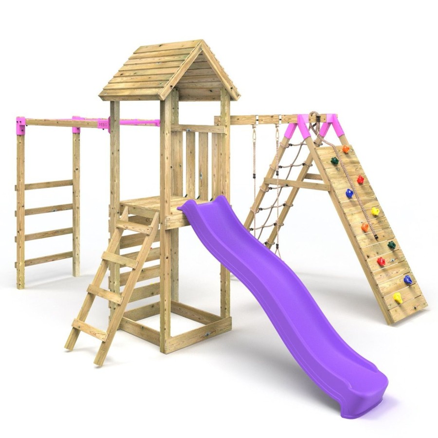 Climbing Frames OutdoorToys Climbing Frames With Swings | Rebo Climbing Wall With Swings, Slide & Monkey Bars - Carpathian Pink