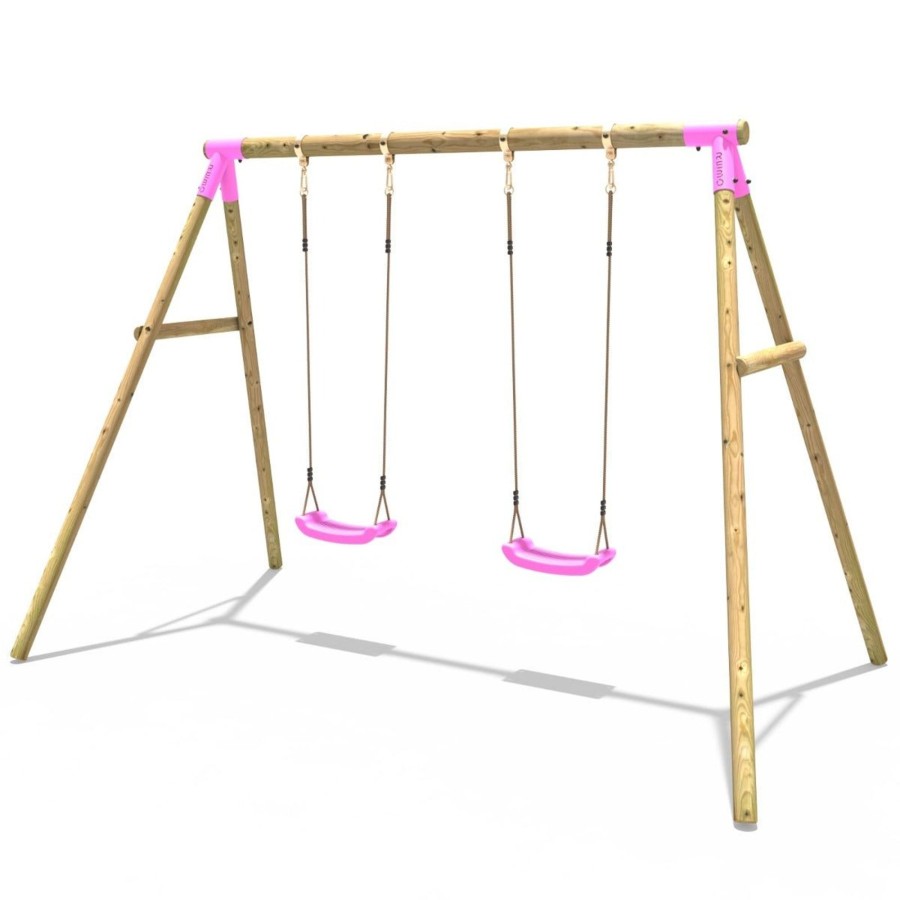 Swings OutdoorToys Wooden Swings | Rebo Double Wooden Garden Swing Set - Venus Pink