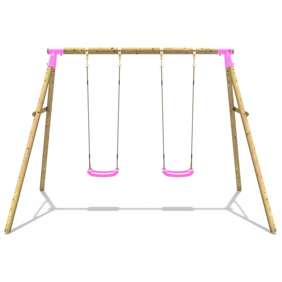 Swings OutdoorToys Wooden Swings | Rebo Double Wooden Garden Swing Set - Venus Pink