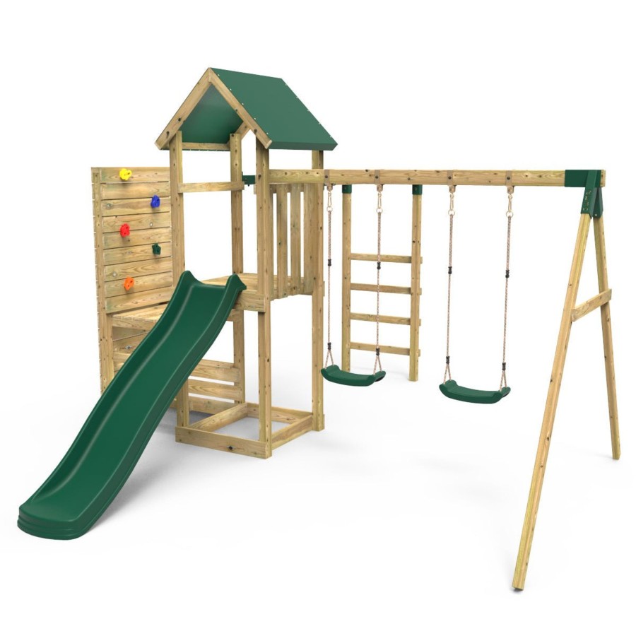 Climbing Frames OutdoorToys Climbing Frames With Rock Walls | Rebo Wooden Climbing Frame With Vertical Rock Wall, Swing Set And Slide - El Capitan+