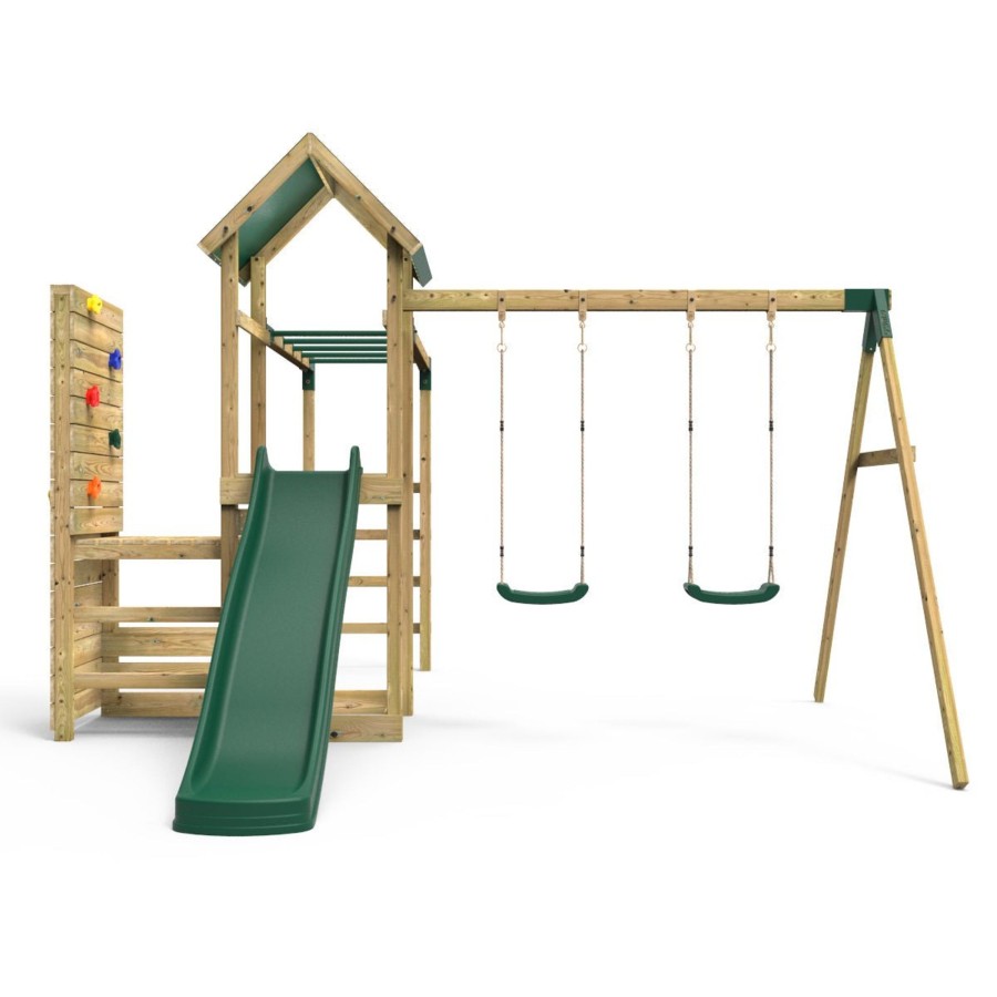 Climbing Frames OutdoorToys Climbing Frames With Rock Walls | Rebo Wooden Climbing Frame With Vertical Rock Wall, Swing Set And Slide - El Capitan+