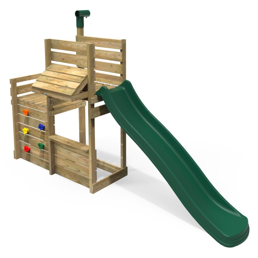 Swings OutdoorToys Swing Accessories | Rebo Deluxe Add On Activity Platform & 8Ft Slide For Wooden Swing Sets - Dark Green