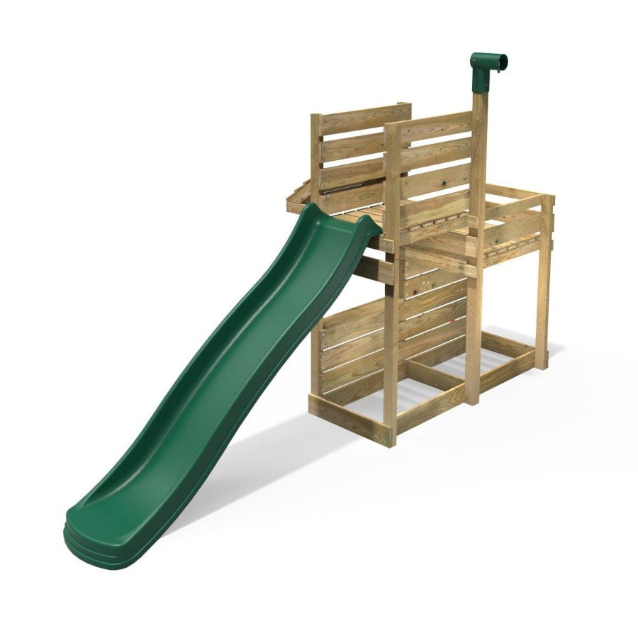 Swings OutdoorToys Swing Accessories | Rebo Deluxe Add On Activity Platform & 8Ft Slide For Wooden Swing Sets - Dark Green