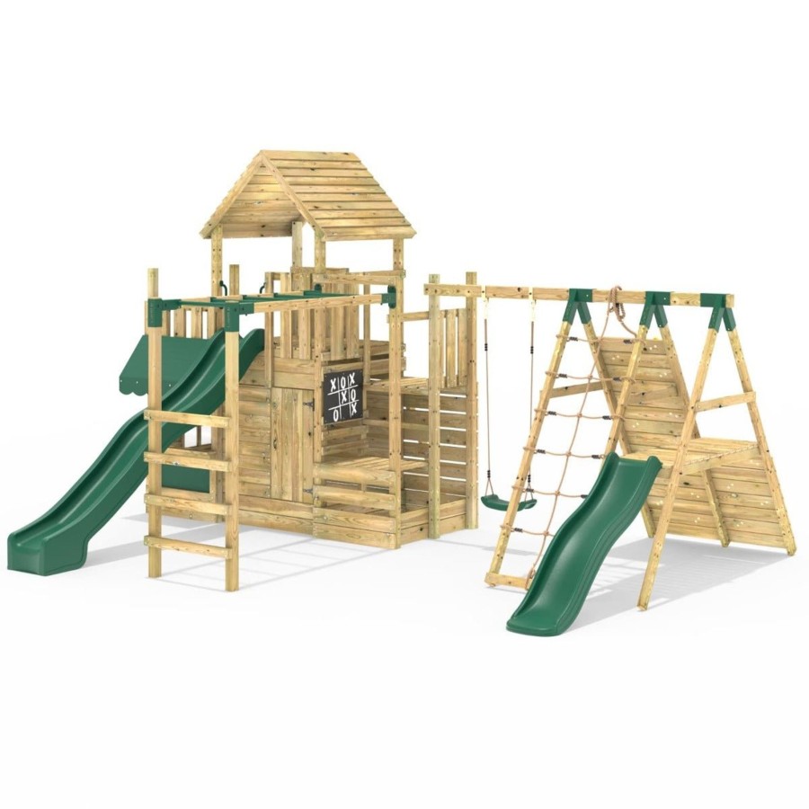 Climbing Frames OutdoorToys Climbing Frames With Rock Walls | Rebo Modular Wooden Climbing Frame Playset - M27 Single Swing, Monkey Bars & Den