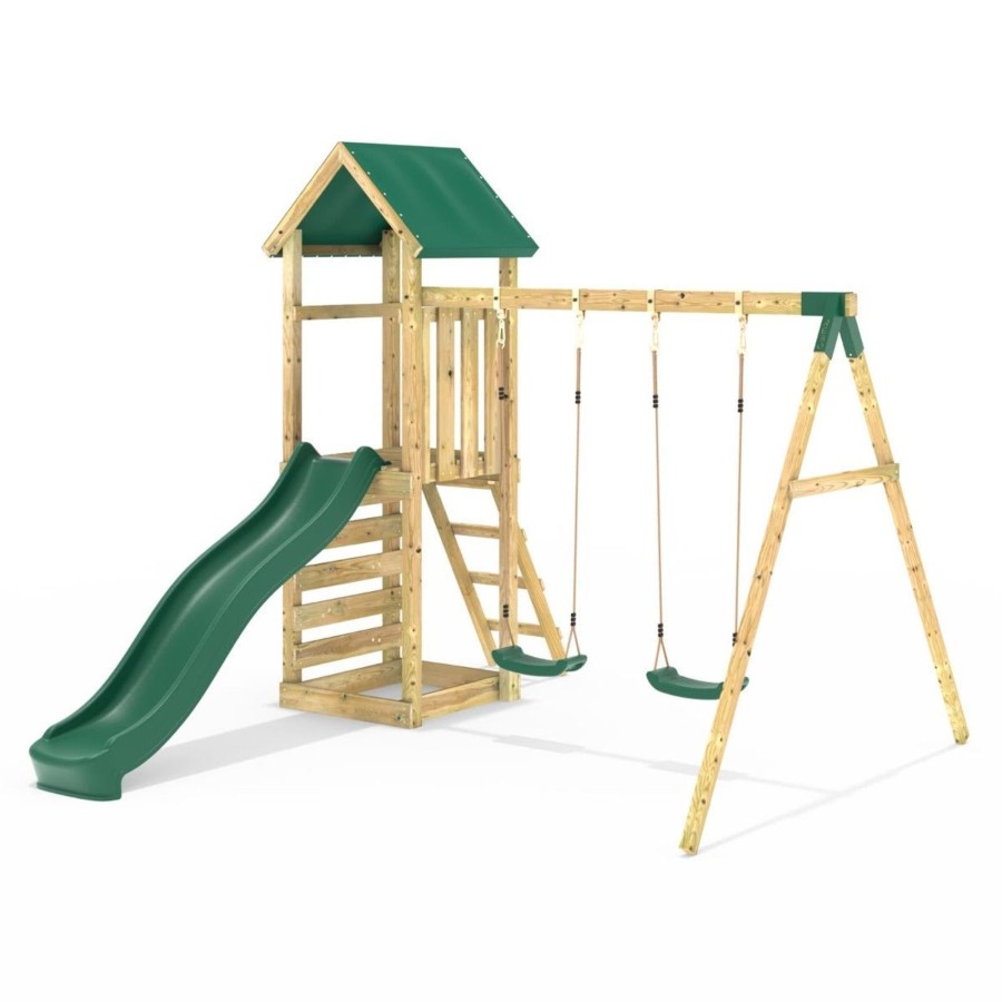 Climbing Frames OutdoorToys Climbing Frames With Rock Walls | Rebo Adventure Wooden Climbing Frame, Swing Set And Slide - Annapurna Green