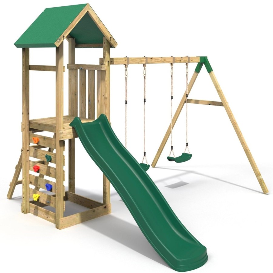 Climbing Frames OutdoorToys Climbing Frames With Rock Walls | Rebo Adventure Wooden Climbing Frame, Swing Set And Slide - Annapurna Green