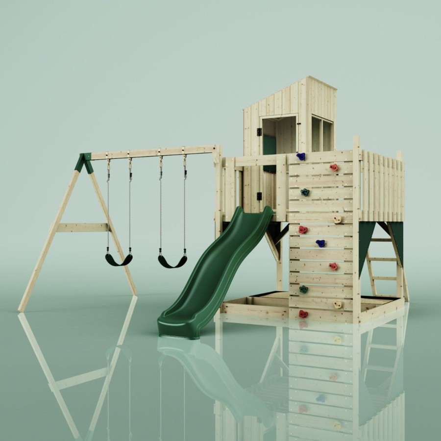 Playhouses OutdoorToys Playhouses With Slides And Swings | Polarplay Kids Climbing Tower & Playhouse - Swing Kari Green