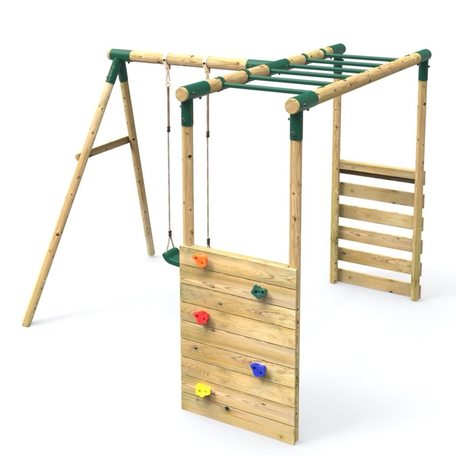 Swings OutdoorToys Wooden Swings | Rebo Wooden Garden Swing Set With Extra-Long Monkey Bars - Solar Green