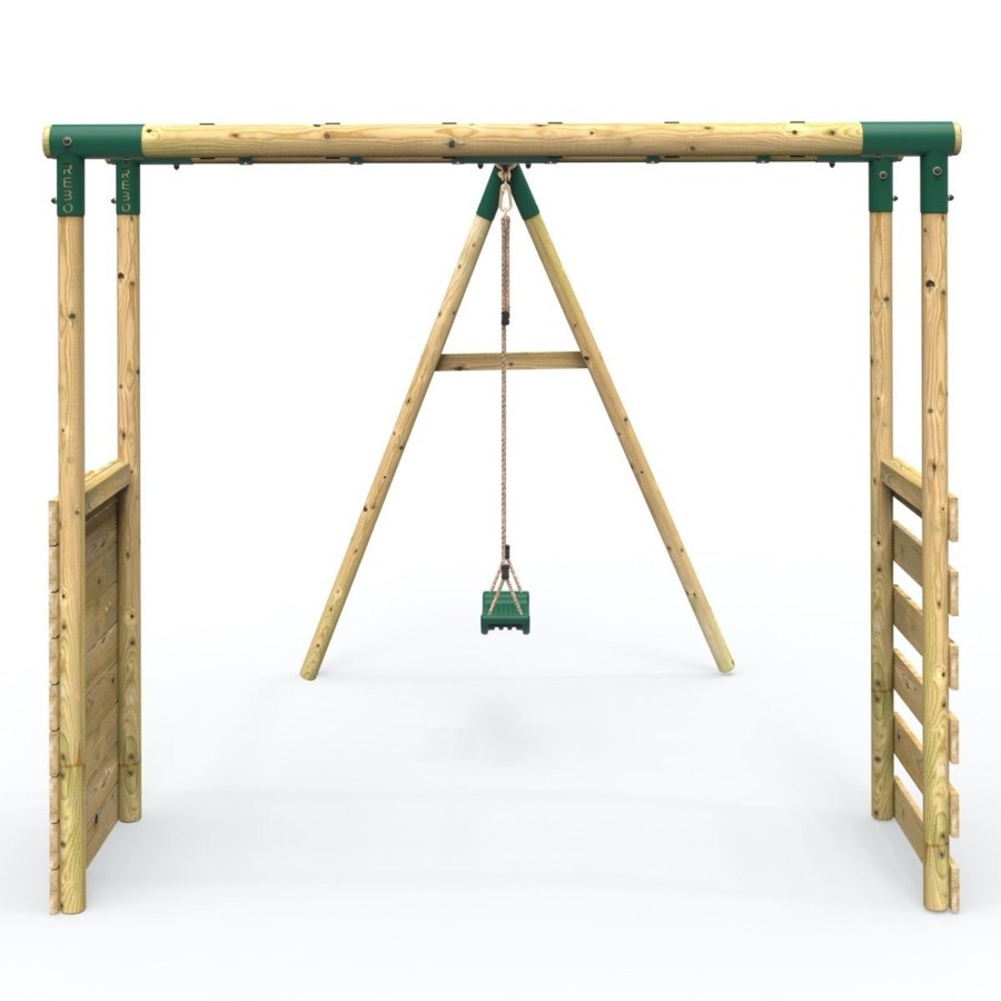 Swings OutdoorToys Wooden Swings | Rebo Wooden Garden Swing Set With Extra-Long Monkey Bars - Solar Green