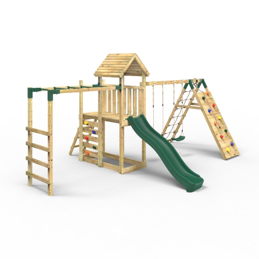 Climbing Frames OutdoorToys Climbing Frames With Rock Walls | Rebo Extended Tower Wooden Climbing Frame With Swings & Slide - Dolomite