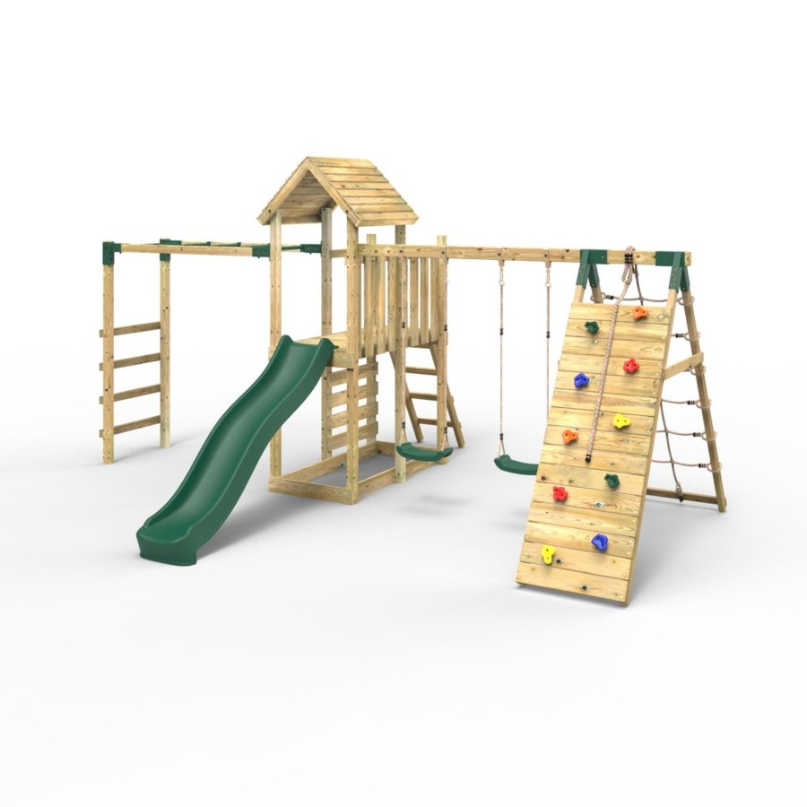 Climbing Frames OutdoorToys Climbing Frames With Rock Walls | Rebo Extended Tower Wooden Climbing Frame With Swings & Slide - Dolomite