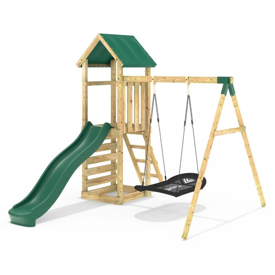 Climbing Frames OutdoorToys Climbing Frames With Rock Walls | Rebo Adventure Wooden Climbing Frame, Swing Set And Slide - Elbrus Green