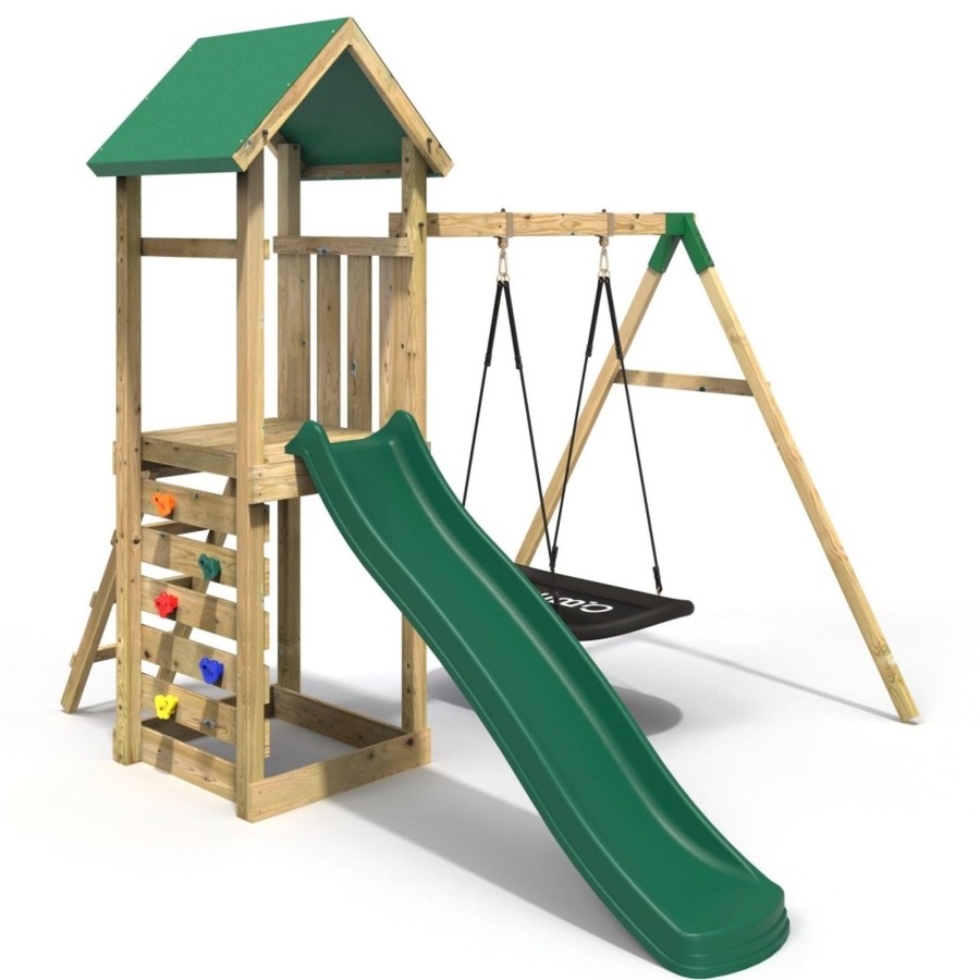 Climbing Frames OutdoorToys Climbing Frames With Rock Walls | Rebo Adventure Wooden Climbing Frame, Swing Set And Slide - Elbrus Green