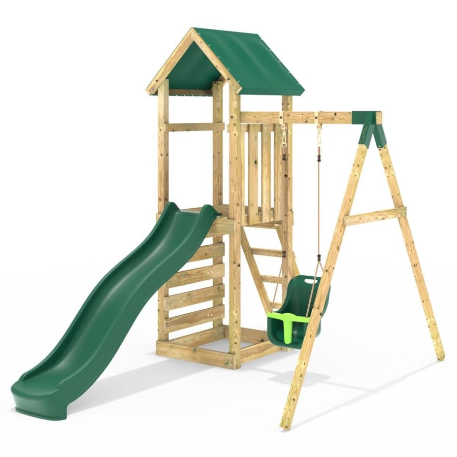 Climbing Frames OutdoorToys Climbing Frames With Rock Walls | Rebo Adventure Wooden Climbing Frame, Swing Set And Slide - Rosa Green