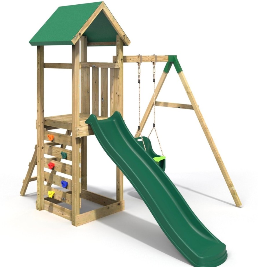 Climbing Frames OutdoorToys Climbing Frames With Rock Walls | Rebo Adventure Wooden Climbing Frame, Swing Set And Slide - Rosa Green