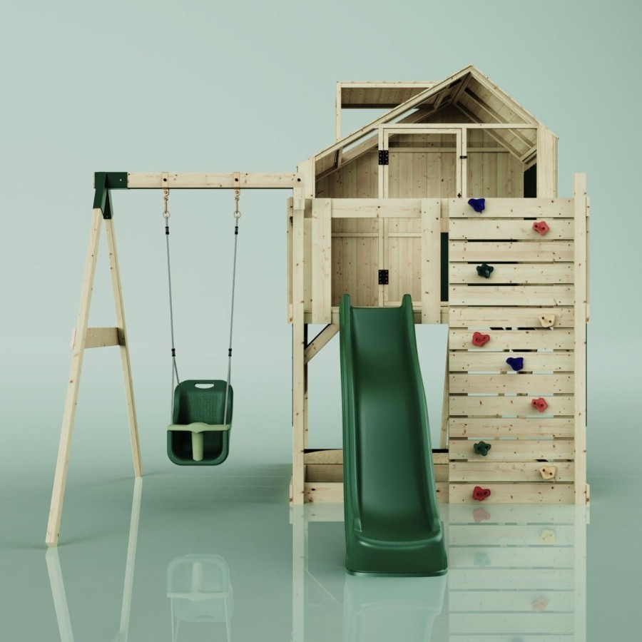 Playhouses OutdoorToys Playhouses With Slides And Swings | Polarplay Kids Climbing Tower & Playhouse - Swing Eerika Green