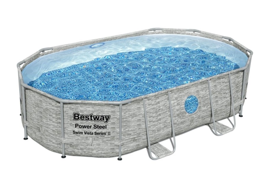 Swimming Pools OutdoorToys Steel Frame Pools | Bestway Power Steel Swim Vista Series 16Ft X 10Ft X 42In Oval Pool Set With Filter Pump Bw56946