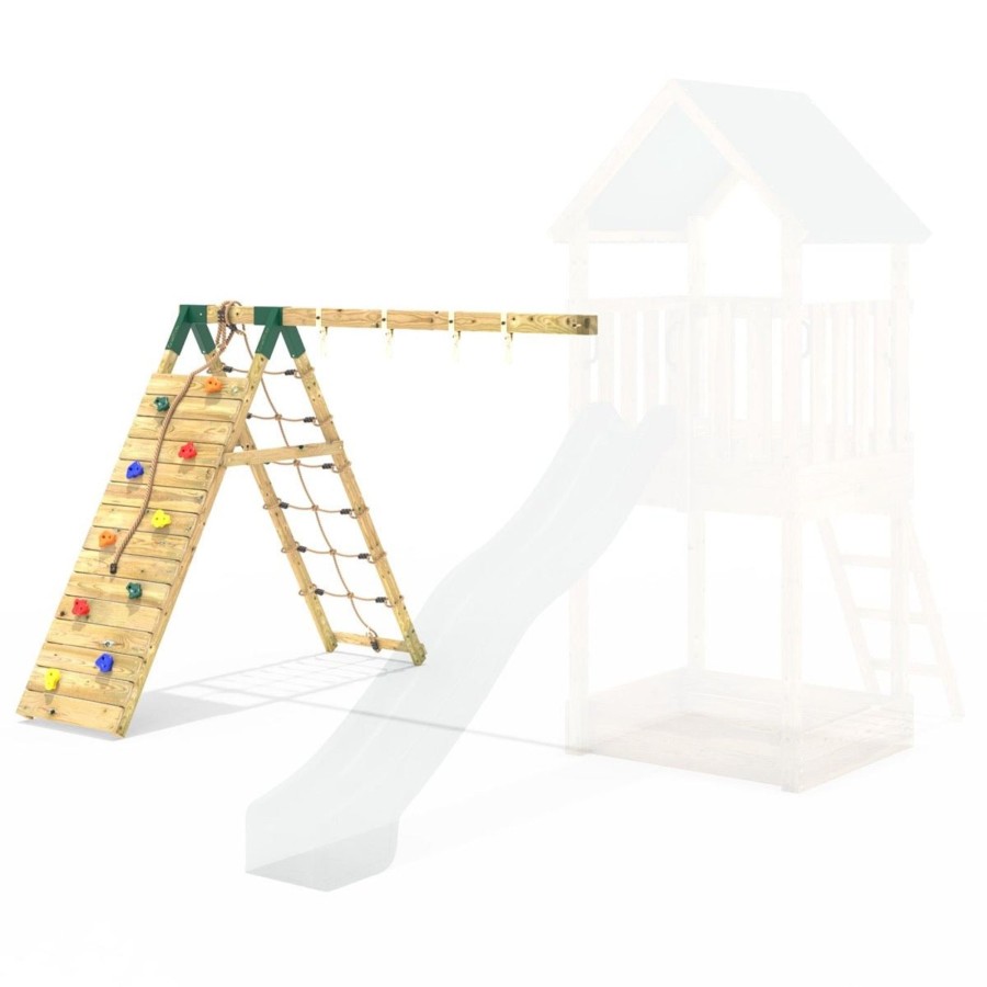 Swings OutdoorToys Swing Accessories | Rebo Double Swing With Climbing Wall Extension For 1.5M Platform Modular Tower