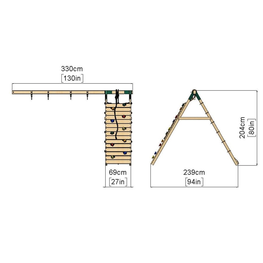 Swings OutdoorToys Swing Accessories | Rebo Double Swing With Climbing Wall Extension For 1.5M Platform Modular Tower