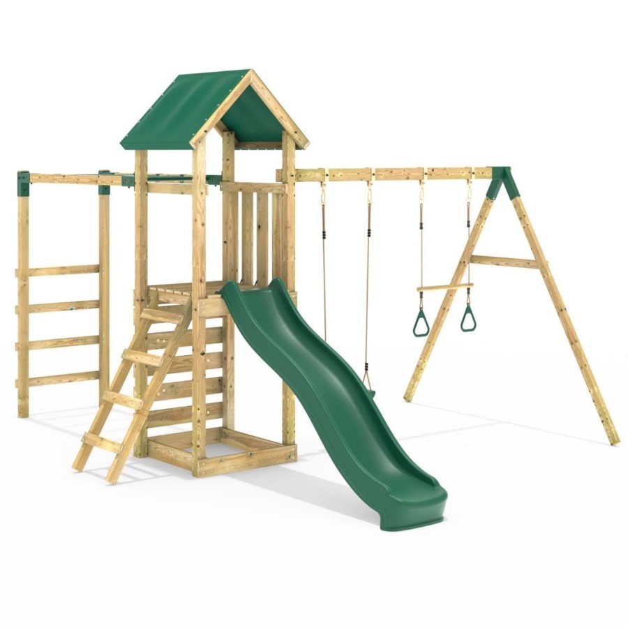 Climbing Frames OutdoorToys Climbing Frames With Rock Walls | Rebo Adventure Wooden Climbing Frame With Monkey Bar, Swings & Slide - Logan