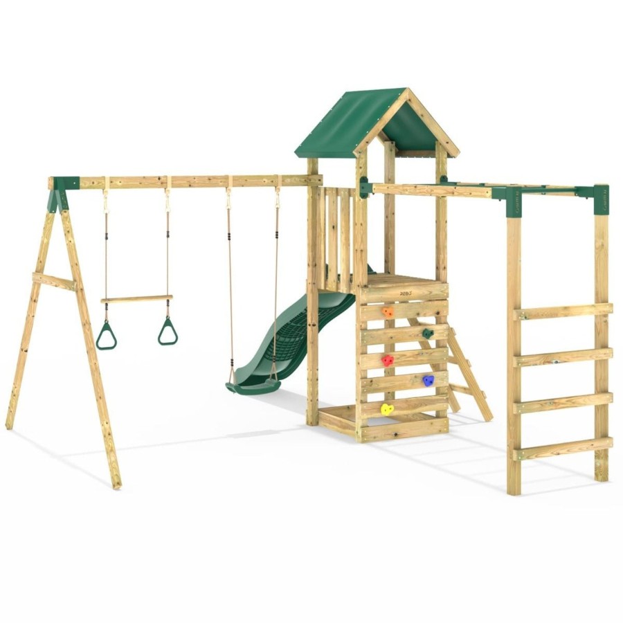 Climbing Frames OutdoorToys Climbing Frames With Rock Walls | Rebo Adventure Wooden Climbing Frame With Monkey Bar, Swings & Slide - Logan