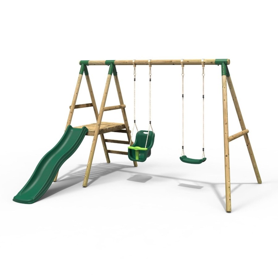 Swings OutdoorToys Swings & Slide Sets | Rebo Odyssey Wooden Swing Set With Platform And Slide