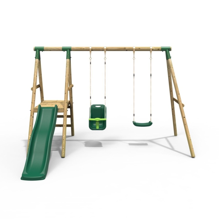 Swings OutdoorToys Swings & Slide Sets | Rebo Odyssey Wooden Swing Set With Platform And Slide