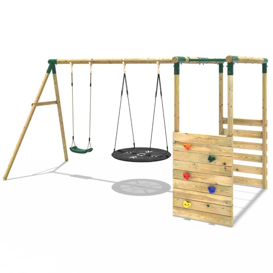 Swings OutdoorToys Wooden Swings | Rebo Wooden Garden Swing Set With Monkey Bars - Meteorite Green