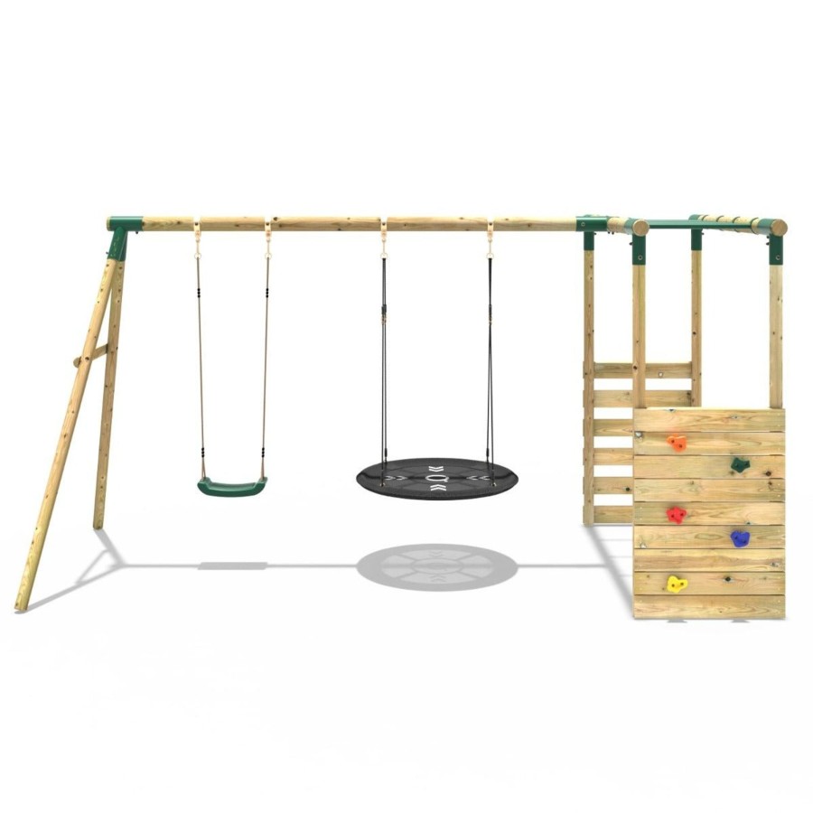 Swings OutdoorToys Wooden Swings | Rebo Wooden Garden Swing Set With Monkey Bars - Meteorite Green