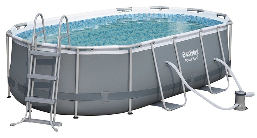 Swimming Pools OutdoorToys Steel Frame Pools | Bestway Power Steel Oval 14Ft X 8Ft 2In X 39.5In Pool (7,250L) With Flowclear Filter Pump Bw56620