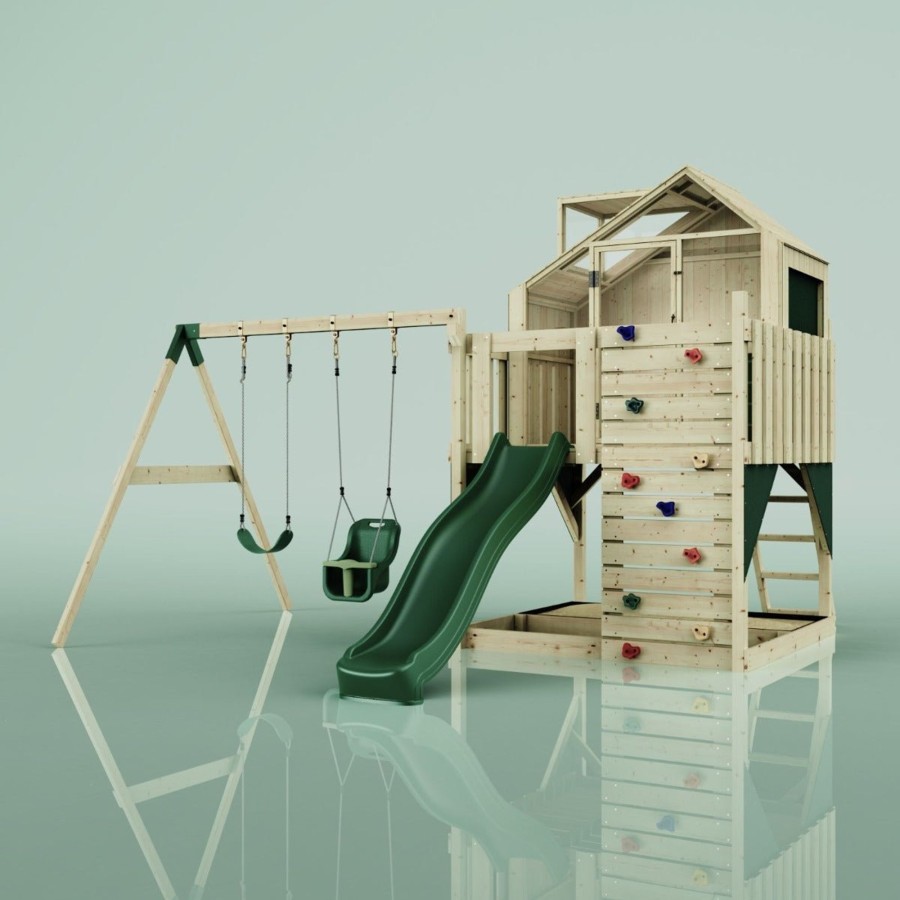 Playhouses OutdoorToys Playhouses With Slides And Swings | Polarplay Kids Climbing Tower & Playhouse - Swing Saga Green