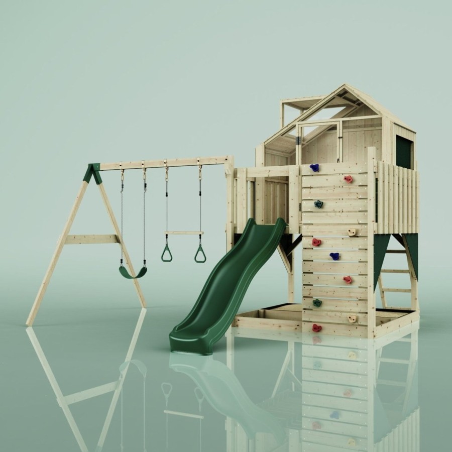 Playhouses OutdoorToys Playhouses With Slides And Swings | Polarplay Kids Climbing Tower & Playhouse - Swing Odin Green