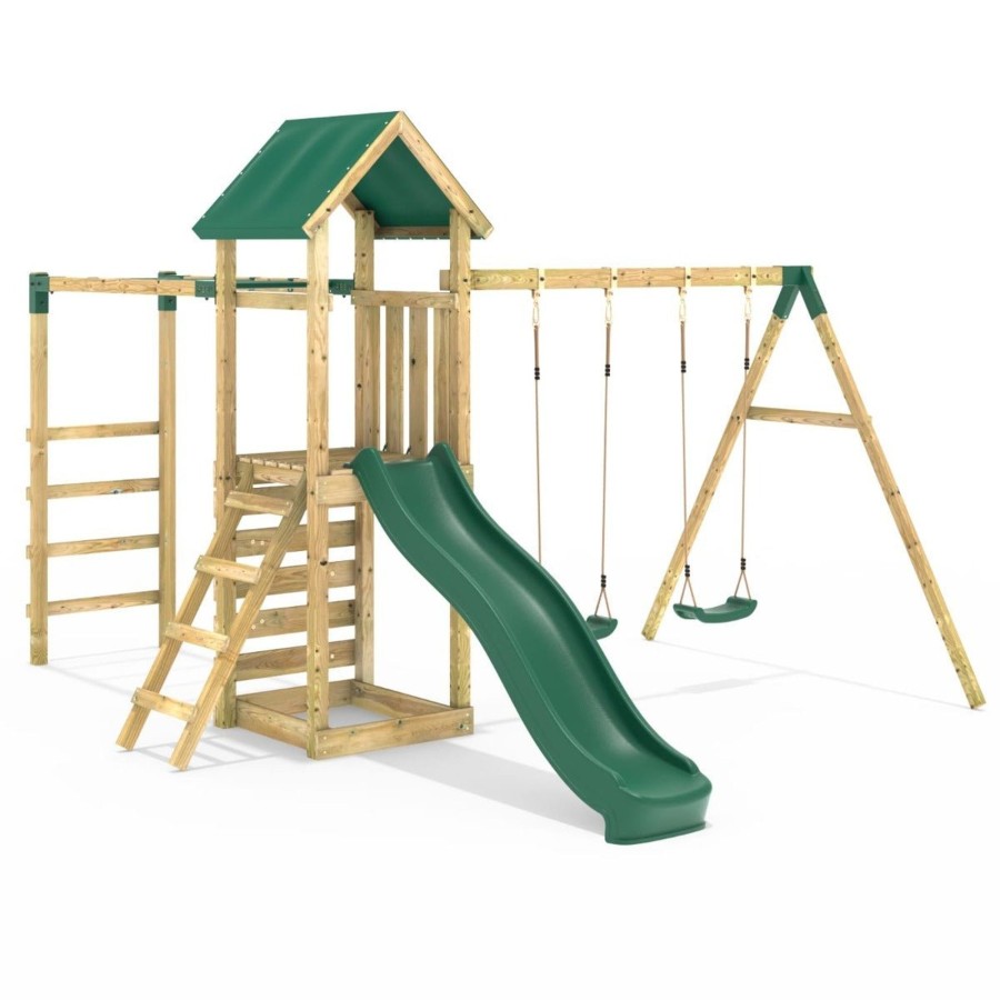 Climbing Frames OutdoorToys Climbing Frames With Rock Walls | Rebo Adventure Wooden Climbing Frame With Monkey Bar, Swings & Slide - El Capitan