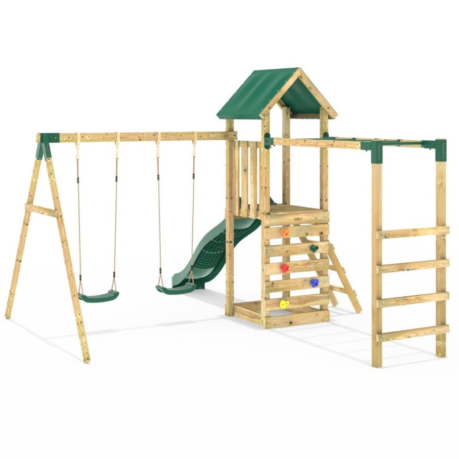 Climbing Frames OutdoorToys Climbing Frames With Rock Walls | Rebo Adventure Wooden Climbing Frame With Monkey Bar, Swings & Slide - El Capitan