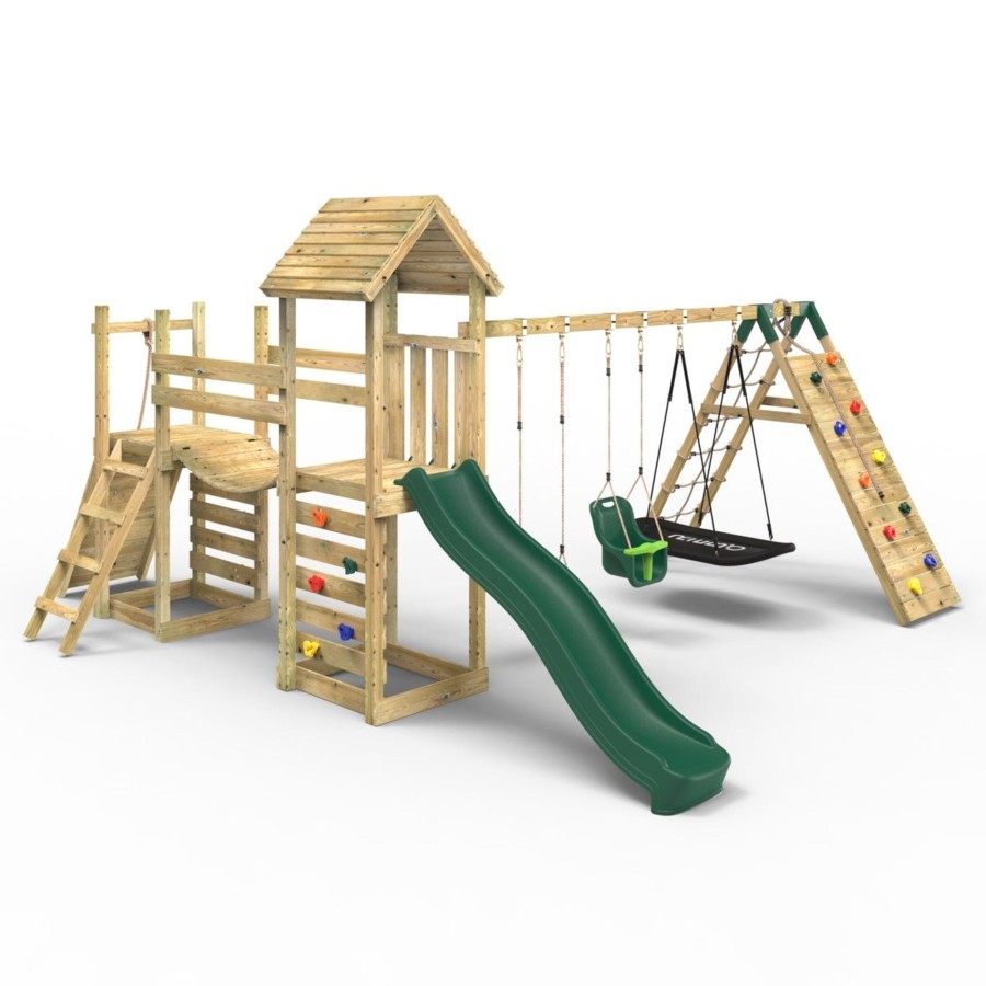 Climbing Frames OutdoorToys Climbing Frames With Rock Walls | Rebo Double Tower Climbing Frame With Flexible Bridge, Swing & Slide - Sanford