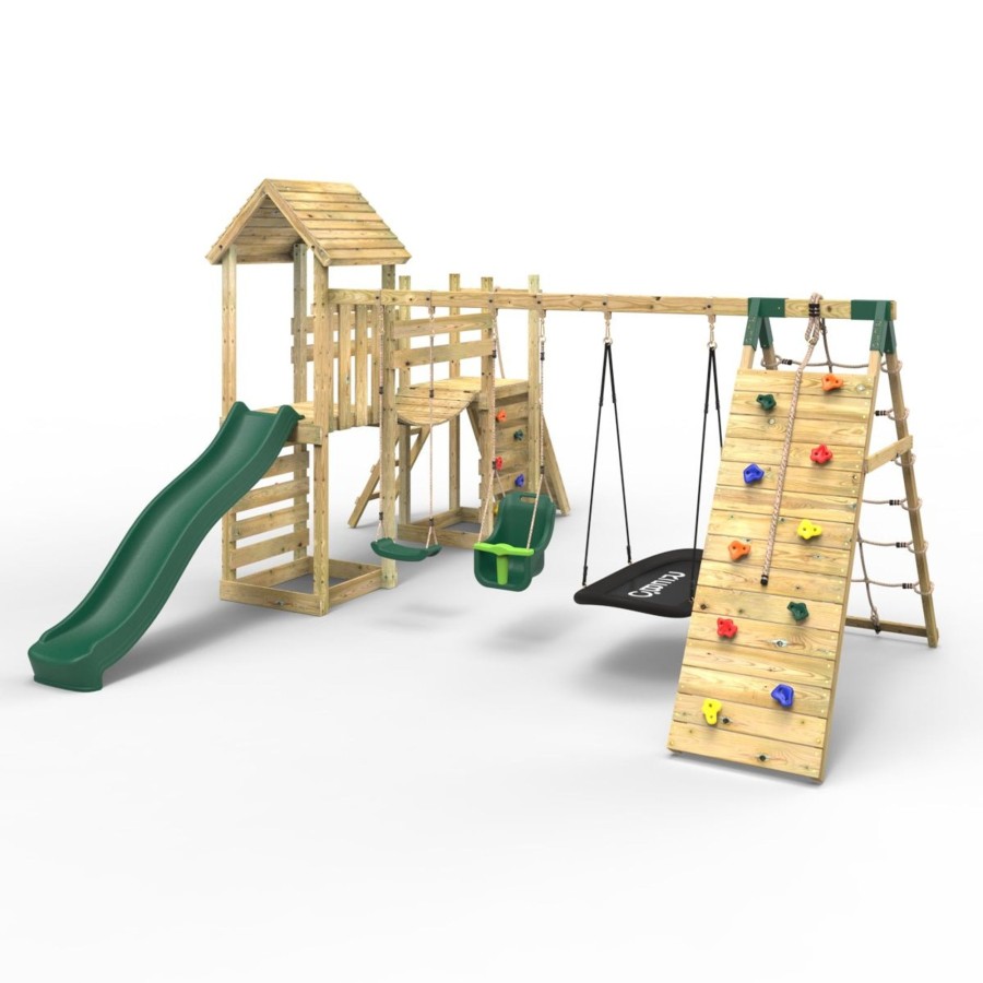 Climbing Frames OutdoorToys Climbing Frames With Rock Walls | Rebo Double Tower Climbing Frame With Flexible Bridge, Swing & Slide - Sanford