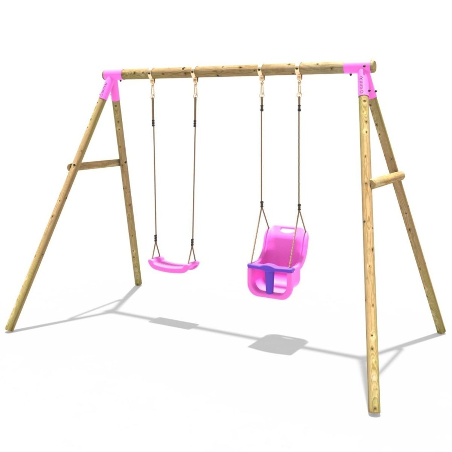 Swings OutdoorToys Wooden Swings | Rebo Wooden Garden Double Swing Sets - Luna Pink