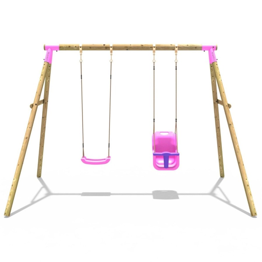 Swings OutdoorToys Wooden Swings | Rebo Wooden Garden Double Swing Sets - Luna Pink