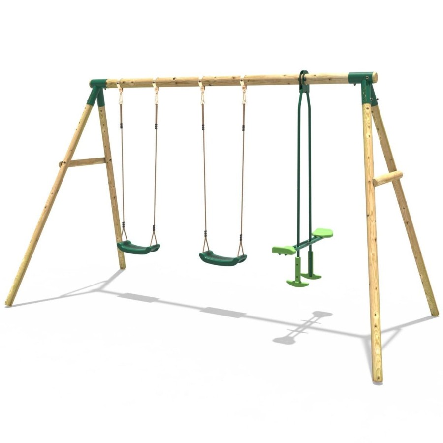 Swings OutdoorToys Wooden Swings | Rebo Wooden Triple Garden Swing Sets - Neptune