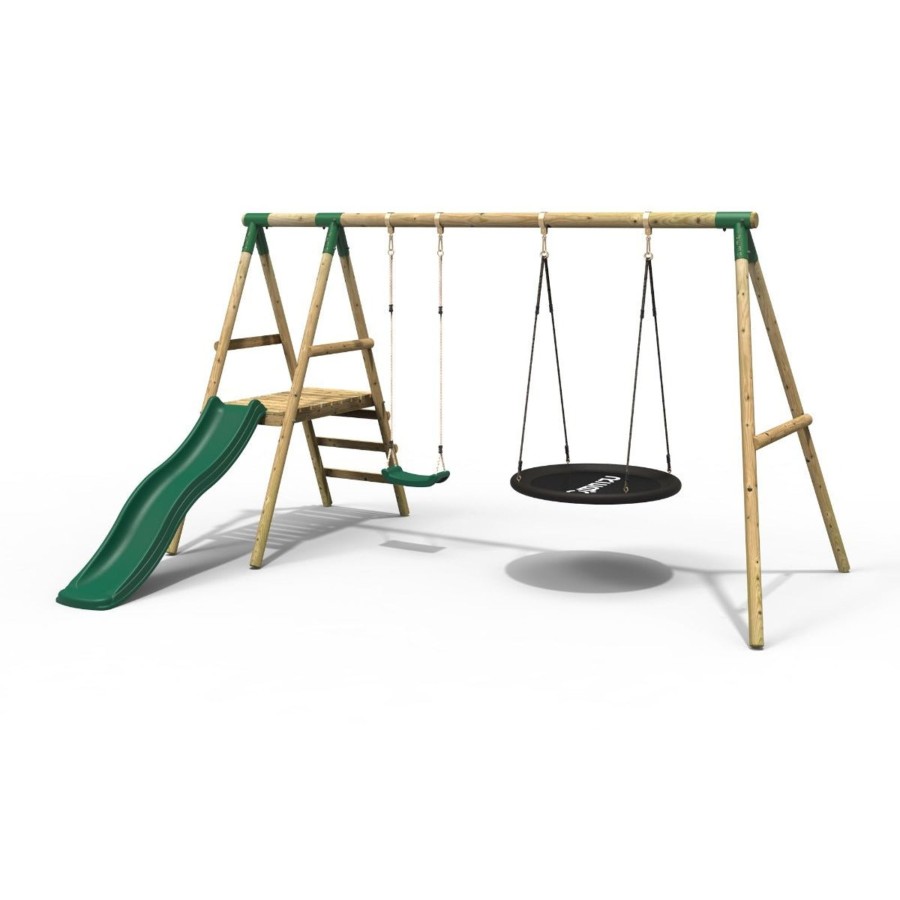 Swings OutdoorToys Swings & Slide Sets | Rebo Ulysses Wooden Swing Set With Platform And Slide