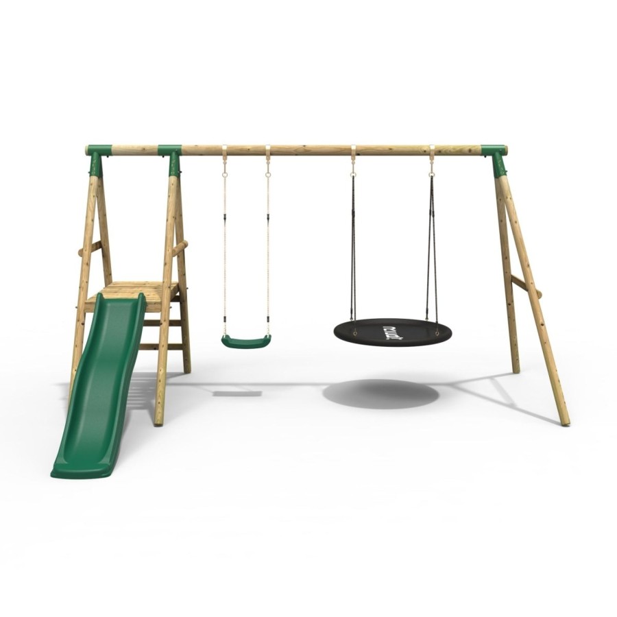 Swings OutdoorToys Swings & Slide Sets | Rebo Ulysses Wooden Swing Set With Platform And Slide