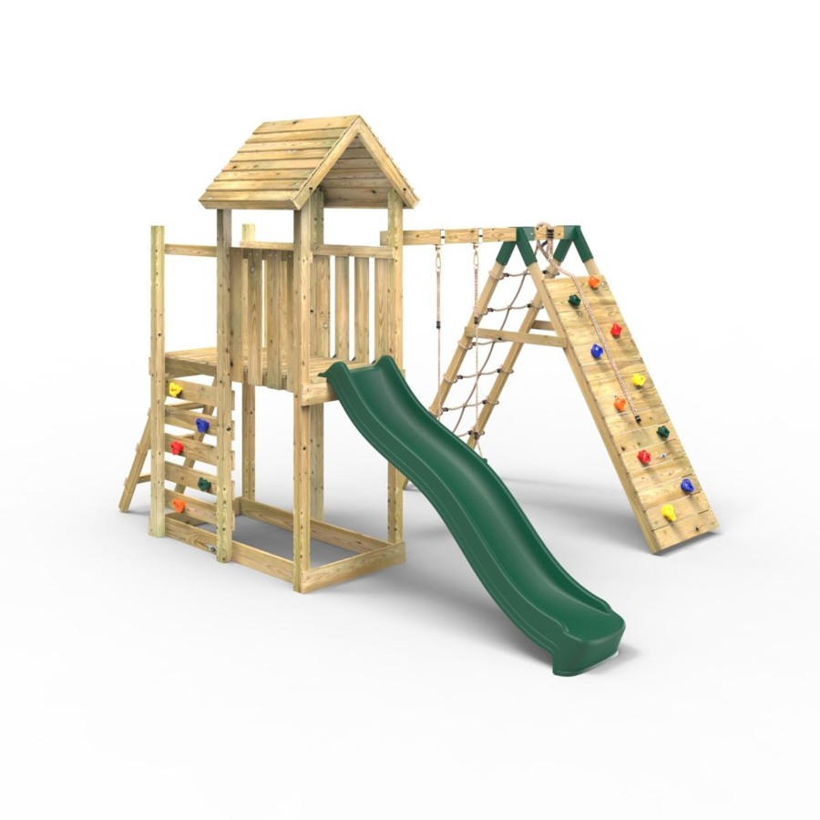 Climbing Frames OutdoorToys Climbing Frames With Rock Walls | Rebo Extended Tower Wooden Climbing Frame With Swings & Slide - Bear