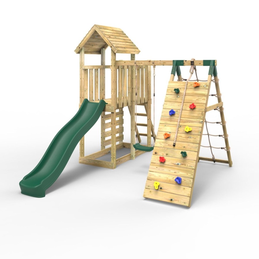 Climbing Frames OutdoorToys Climbing Frames With Rock Walls | Rebo Extended Tower Wooden Climbing Frame With Swings & Slide - Bear