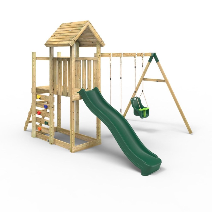 Climbing Frames OutdoorToys Climbing Frames With Rock Walls | Rebo Extended Tower Wooden Climbing Frame With Swings & Slide - Rainier