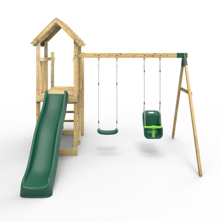 Climbing Frames OutdoorToys Climbing Frames With Rock Walls | Rebo Extended Tower Wooden Climbing Frame With Swings & Slide - Rainier