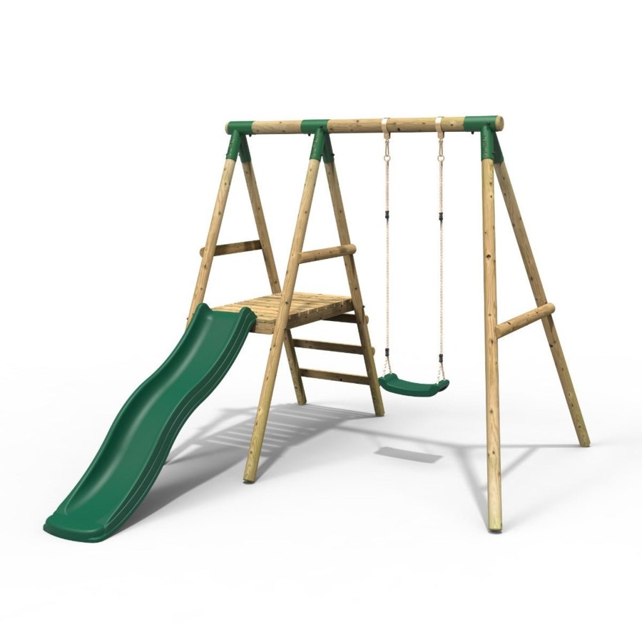 Swings OutdoorToys Swings & Slide Sets | Rebo Apollo Wooden Swing Set With Platform And Slide - Green