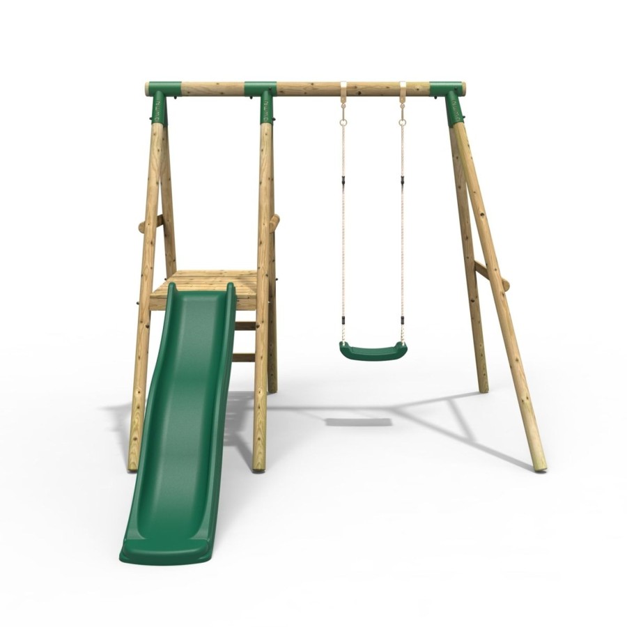 Swings OutdoorToys Swings & Slide Sets | Rebo Apollo Wooden Swing Set With Platform And Slide - Green