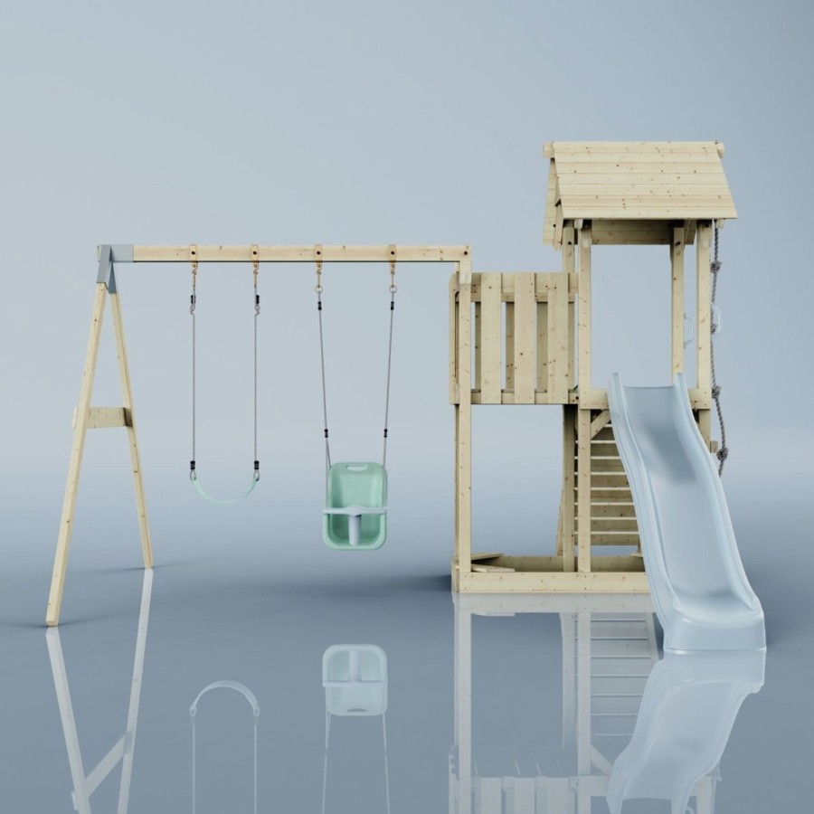 Climbing Frames OutdoorToys Climbing Frames With Swings | Polarplay Balcony Tower Kids Wooden Climbing Frame - Swing Hagen Mist